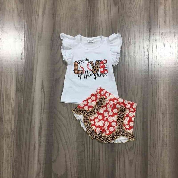 

summer baby girls leopard white shirt red shorts baseball game outfit