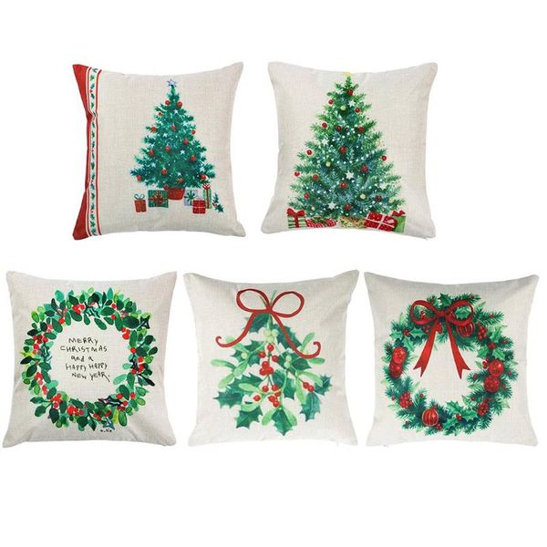 

cushion/decorative pillow 5pcs christmas pillowcase linen cushion cover hug 45x45cm merry xmas home party decoration
