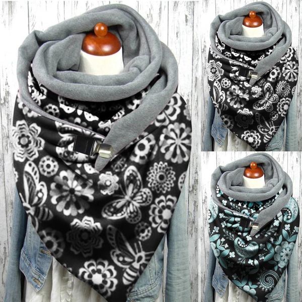 

scarves 2021 scarf winter womens paisley flowers printing metal button soft wrap casual warm and shawls echarpe femme hiver, Blue;gray
