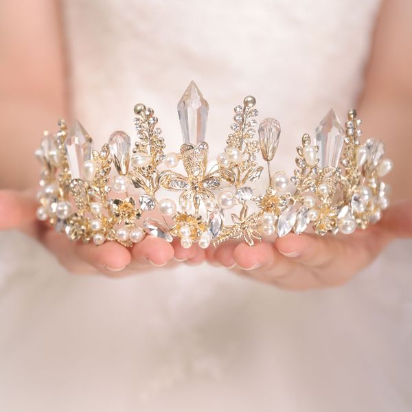 

luxury bridal crown gold rhinestones crystal headpieces tiaras chic hair jewelry wedding hair accessories bride hats for women, Silver