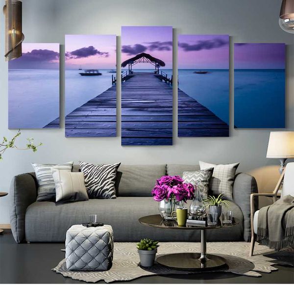 

canvas painting 5 pieces nordic style purple landscape posters and prints art wall pictures for living room modern hd home decor paintings