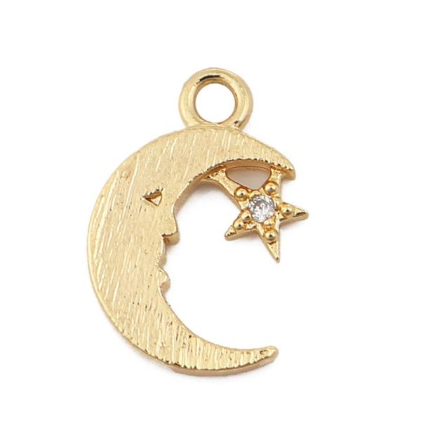 

pendants doreen box copper charms half moon silver/gold filled star clear rhinestone jewelry accessories 13mm( 4/8") x 9mm( 3/8"),, Black