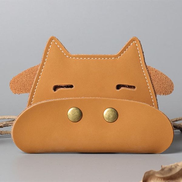 

lady creative real leather card holders men cowhide soft moneybag casual key purse cow animal modeling girls mini buckle wallet christmas gi, Brown;gray