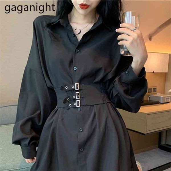 

korean vintage plus size women mid-length blouses fashion turn-down collar long sleeve shirts single breasted sashes 210601, White