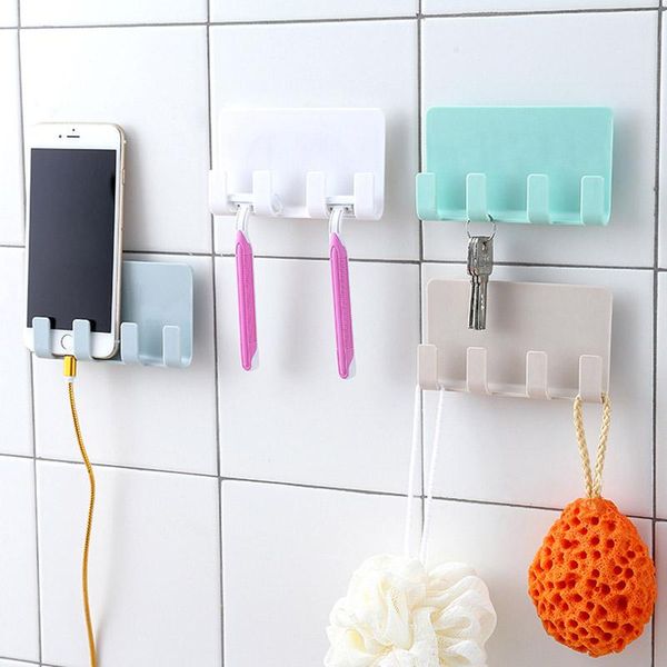 

multifunction paste mobile phone holders stand toothbrush rack 4 hook charging bracket key spoon storage hanger cell mounts &