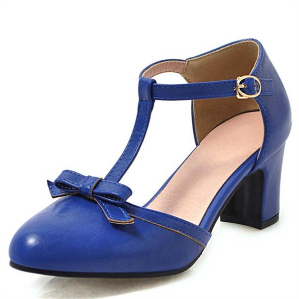 

mili-miya new arrival women pumps crossround toe square heels buckle strap butterfly-knot casual shoes plus size 34-46 y0611, Black