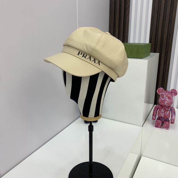 

home - correct leather octagonal hat female winter versatile duck tongue beret british and trendy leather hat, Blue;gray
