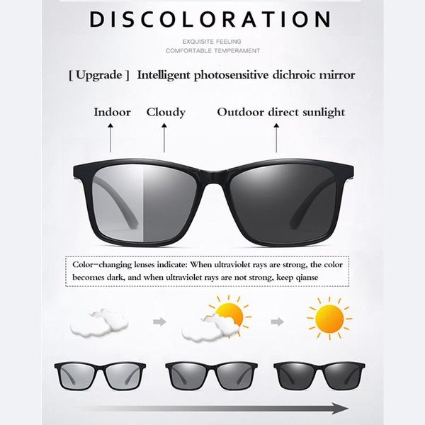 

polarized sunglasses pochromic for men women outdoor driving ultra light classic retro vintage square chameleon tr90 sunglass, White;black