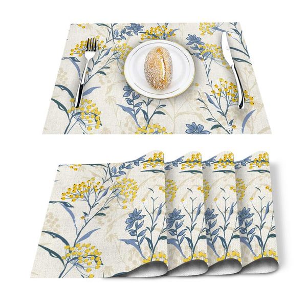 

table runner 4/6pcs plant white flowers texture kitchen placemat set dining mats cotton linen pad bowl cup mat home decor