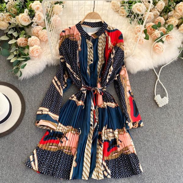 

two piece dress foamlina casual women shirt spring summer floral print long sleeve round neck single breasted loose vintage pleate, White