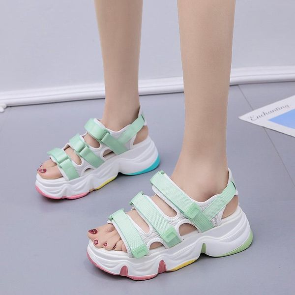 

dress shoes wedge sandals woman casual flat with gladiator rainbow chunky heel platform women summer 2021 high heels, Black