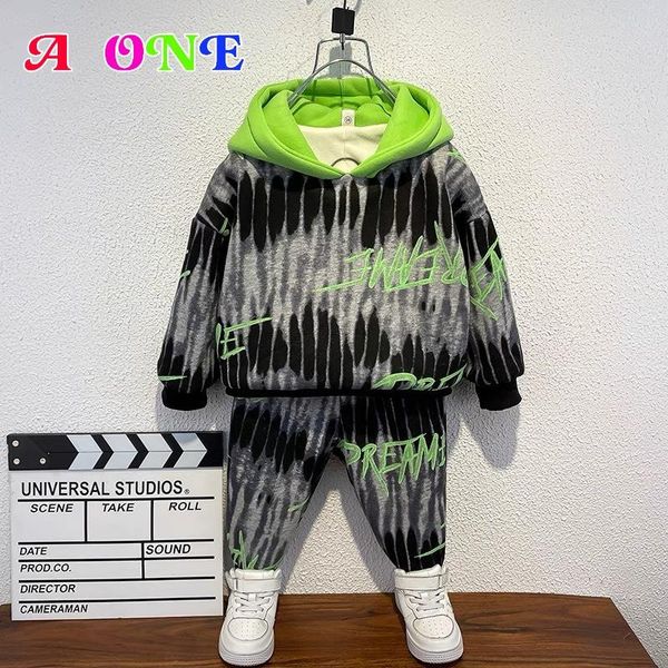 

clothing sets winter boys sweatshirts set kids hoodies suit children clothes baby fashion velvet letter keep warm outfits 2t-12t, White