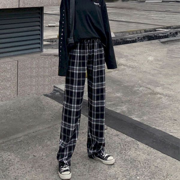

women's pants & capris men's and women's retro veet straight pants, high waist casual korean size, Black;white