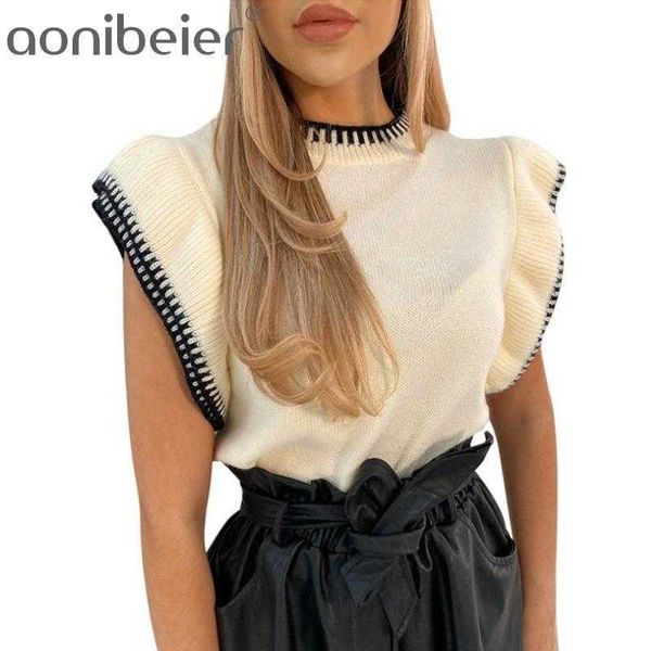 Женский вязаный двухслойный с коротким рукавом O-шеи пэчворк футболки женские весенние моды дамы Blusa топ дизайн 210604