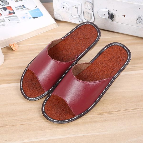 

slippers mntrerm pu leather couple indoor non-slip women home slipper 2021 fashion casual single shoes spring summer slides, Black