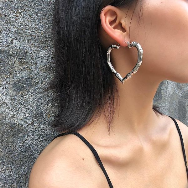 

oorbellen punk bamboo love geometric heart hoop for earrings party jewelry metal statement women ingesight.z color gold stpta, Silver