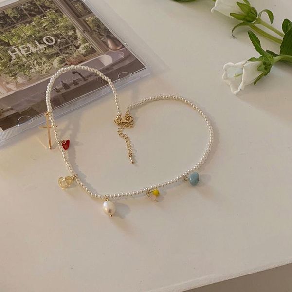 

chokers pearl cross necklace female ins cold wind niche fashion design sense wild tide clavicle chain spring and summer, Golden;silver