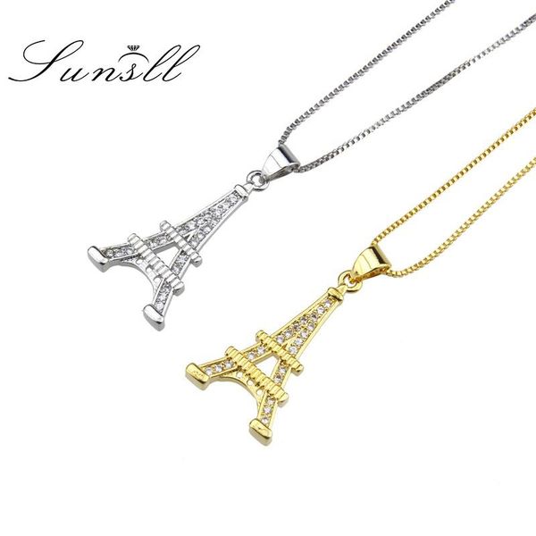 

pendant necklaces sunsll fashion gold /silver color copper cubic zircon eiffel tower necklace for women party jewelry gifts