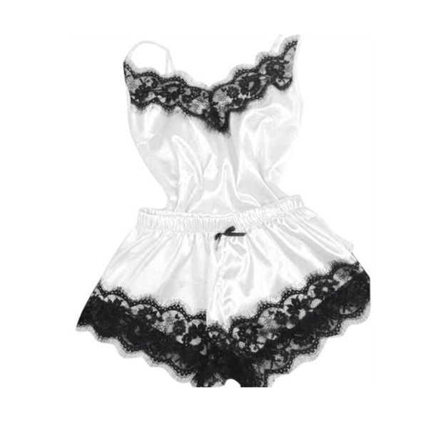 

v-neck sleepwear womenlace trim satin cami bow sleepwear sleevele lingerie set velvet sleepwear womens pajama set tem, Black;white