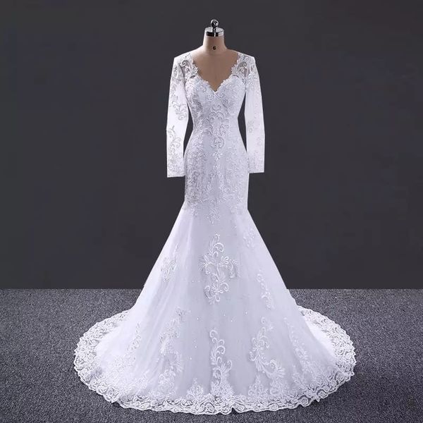 Moderno nuovo romantico splendido maniche lunghe sirena abiti da sposa applique principessa abito da sposa personalizzato 328 328