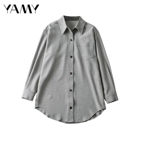 

women's blouses & shirts spring autumn korean long sleeve blouse 2021 women vintage oversize houndstooth shirt fashion ladies loose che, White