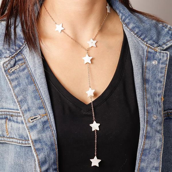 

chains design long star pendants necklaces for women girls gold color sweater chain fashion party jewelry gifts, Silver