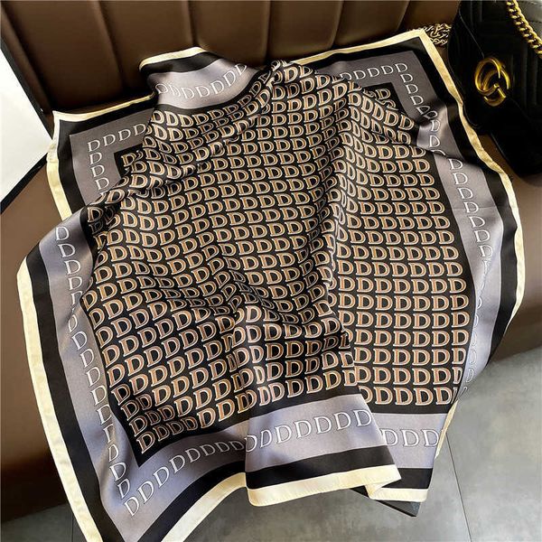 

ins temperament silk 68cm square scarf hair band binding bag versatile profsional decoration spring and autumn scarf, Blue;gray