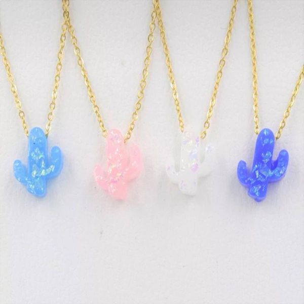 

chains opal cactus necklace bridesmaid gift saguaro pendant necklaces for women tropical jewelry stainless steel chain gold ketting, Silver