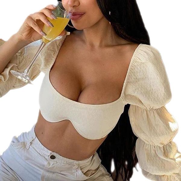 

women fashion long sleeve blouses elegant off shoulder lantern blouse shirts vintage female clothing short crop women's &, White