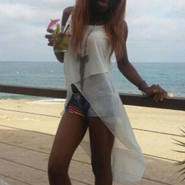 

women's blouses & shirts women summer sleeveless camis irregular sling strap chiffon beach cami fashion thin long white clothing