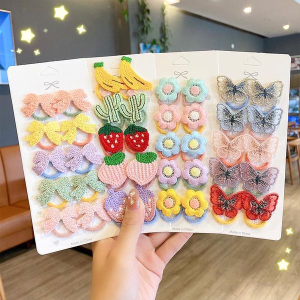 

hair accessories 10pc/set fashion cartoon elastic hairband headband children girls lovely bow kids headwear suit, Slivery;white