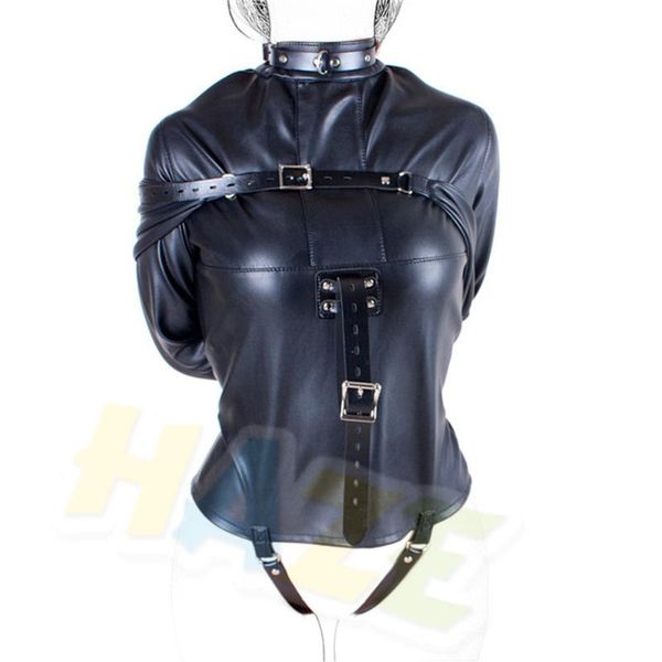 

bras sets women black pu leather bondage harness bodysuit straight jacket restraint adult, Red;black