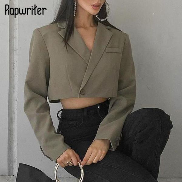 

women's suits & blazers rapwriter casual green crop suit y2k button patched women straight long sleeve jacket autumn trendy high street, White;black