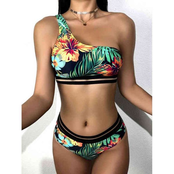 

designer women's swimwear bikini 2022 swimsuit one shoulder print bikini, White;black