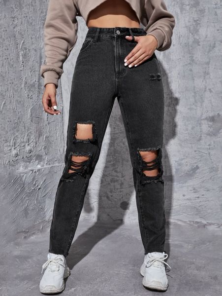 

high waist light wash ripped jeans 59gd#, Blue