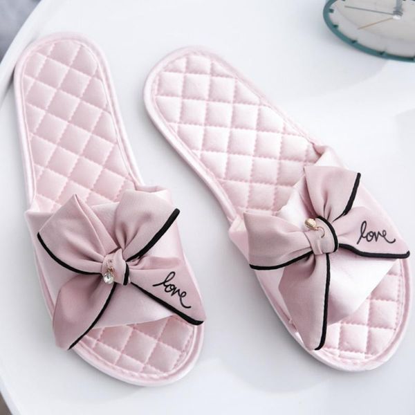 

women silk slippers flat heel platform slides cute casual peep toe butterfly knot female ladies indoor shoes zapatos de mujer, Black