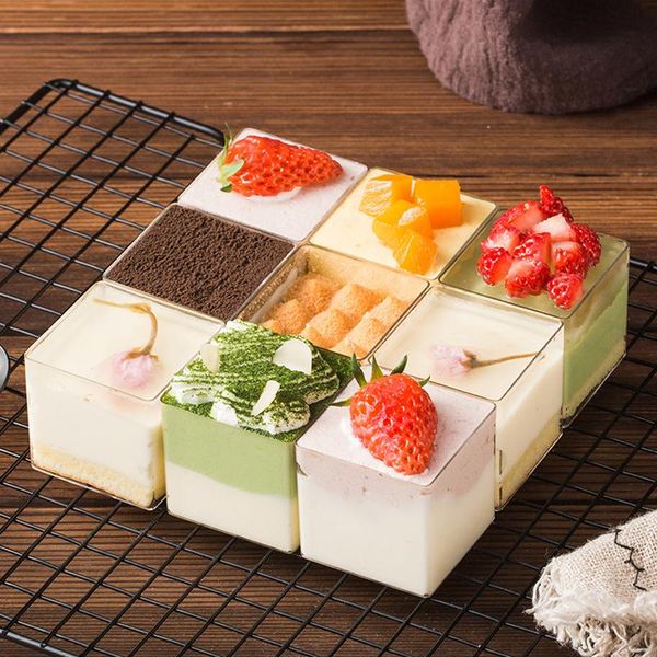 

disposable cups & straws 20/40/60/100pcs 60ml transparent square dessert plastic yogurt mousses cake cup party wedding supplies