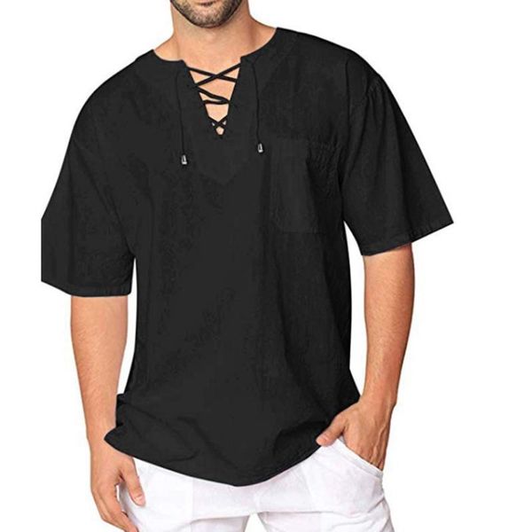 

men's casual shirts summer stylish shirt short sleee man loose solid clothes bandage design, White;black