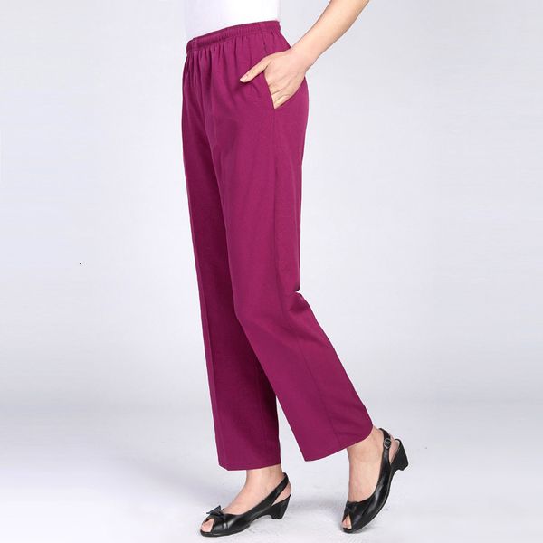 

women's pants & capris fashion spring middle aged women elastic waist solid color slim straight casual pantalon femme plus size ns, Black;white
