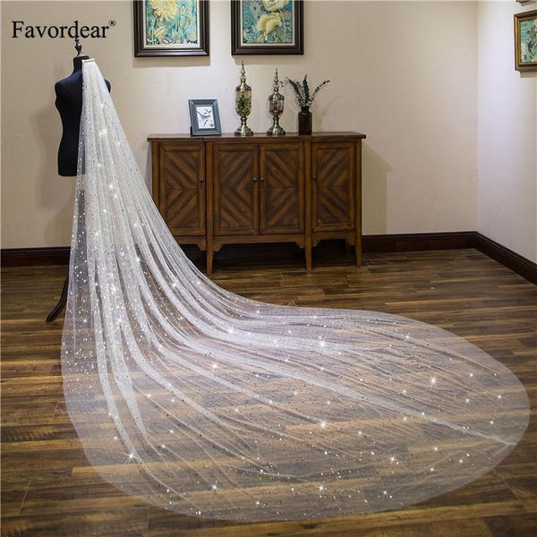 

bridal veils favordear wedding accessories luxuious 4m gold stars cathedral/outdoor veil velos de noiva 1 tier with comb, Black