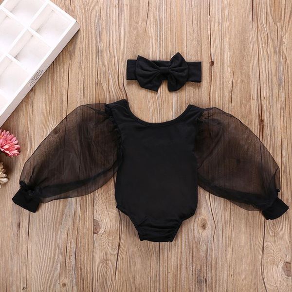 

clothing sets summer born baby girls bodysuits infant puff sleeve mesh solid romper jumpsuit headband 2pcs outfits clothes, White
