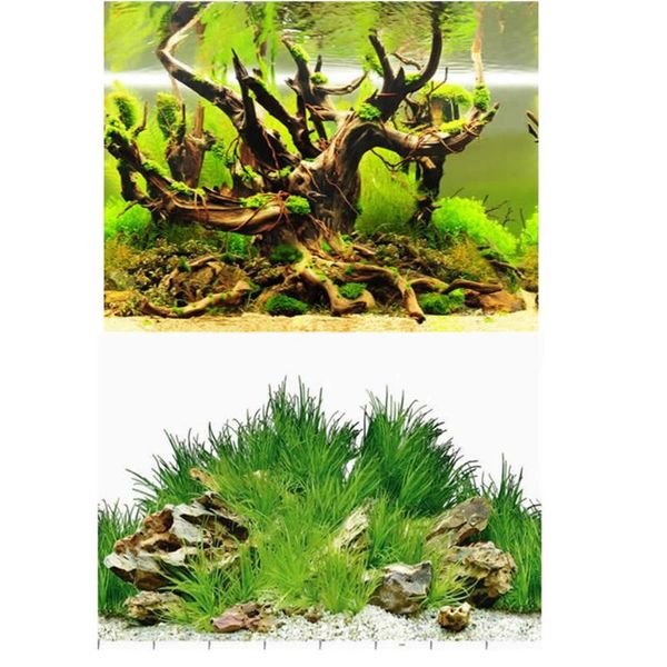 

decorations 9098 15 meters/roll double sided fish tank background stone grass / withered-branch aquarium decoration picture poster