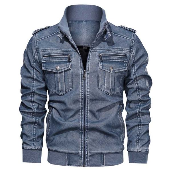 

mens leather jacket winter coat street fashion casual wear drsigned large zipper pocket jacket motorcycle jackets for men 211008, Black