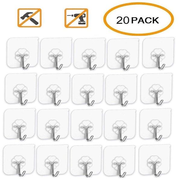 

10/20pcs/set transparent seamless self adhesive hook load bearing 10kg waterproof strong stick bathroom kitchen wall hanger hooks & rails