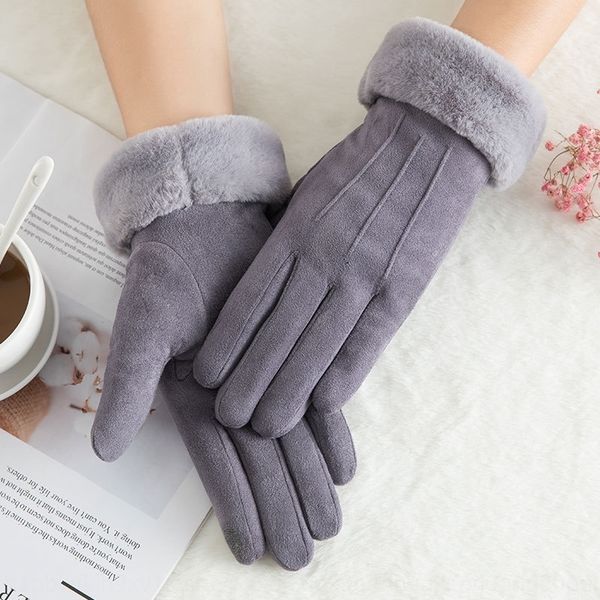 

lc5d k2n913 suede thermal double fingerless warm gloves and mittens gloveslayer plush thickening windproof and cold proof riding touch scre, Blue;gray