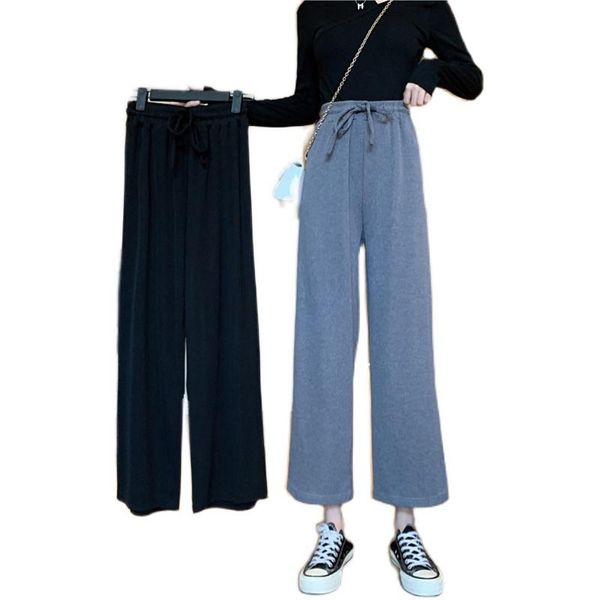 

soft comfort women pants high waist casual summer slacks wide leg lady ankle-length female mom plus size korean trousers women's & capr, Black;white