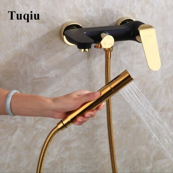 

wall mounted bathroom black and gold bath & shower faucet hand held shower faucet sets bathtub set