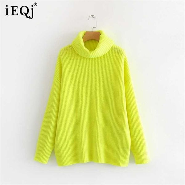 

[ieqj] autumn and winter pattern turtleneck collar long sleeve solid knitting pulloveres casual sweater women 19c-a117 211218, White;black