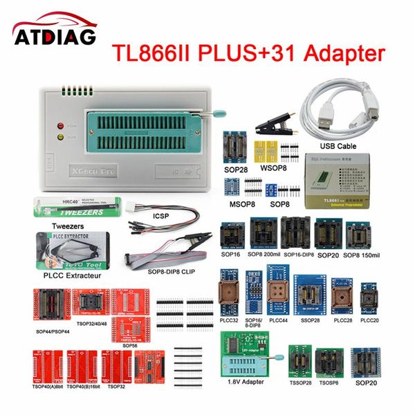 

original tl866ii plus with 31 adapter tl866 usb universal programmer 24 93 25 mcu eprom better than cs/tl866a diagnostic tools