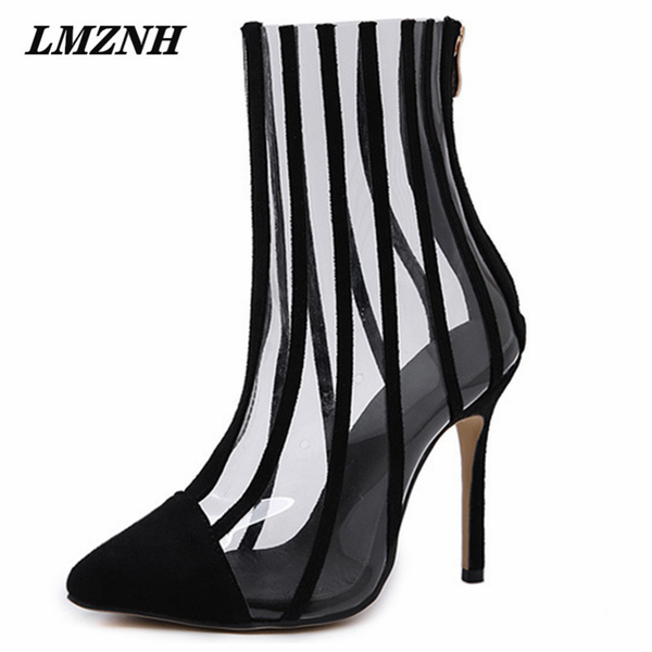 

spring autumn designer shoes transparent striped pointed stiletto women boots temperament party all-match female, Black